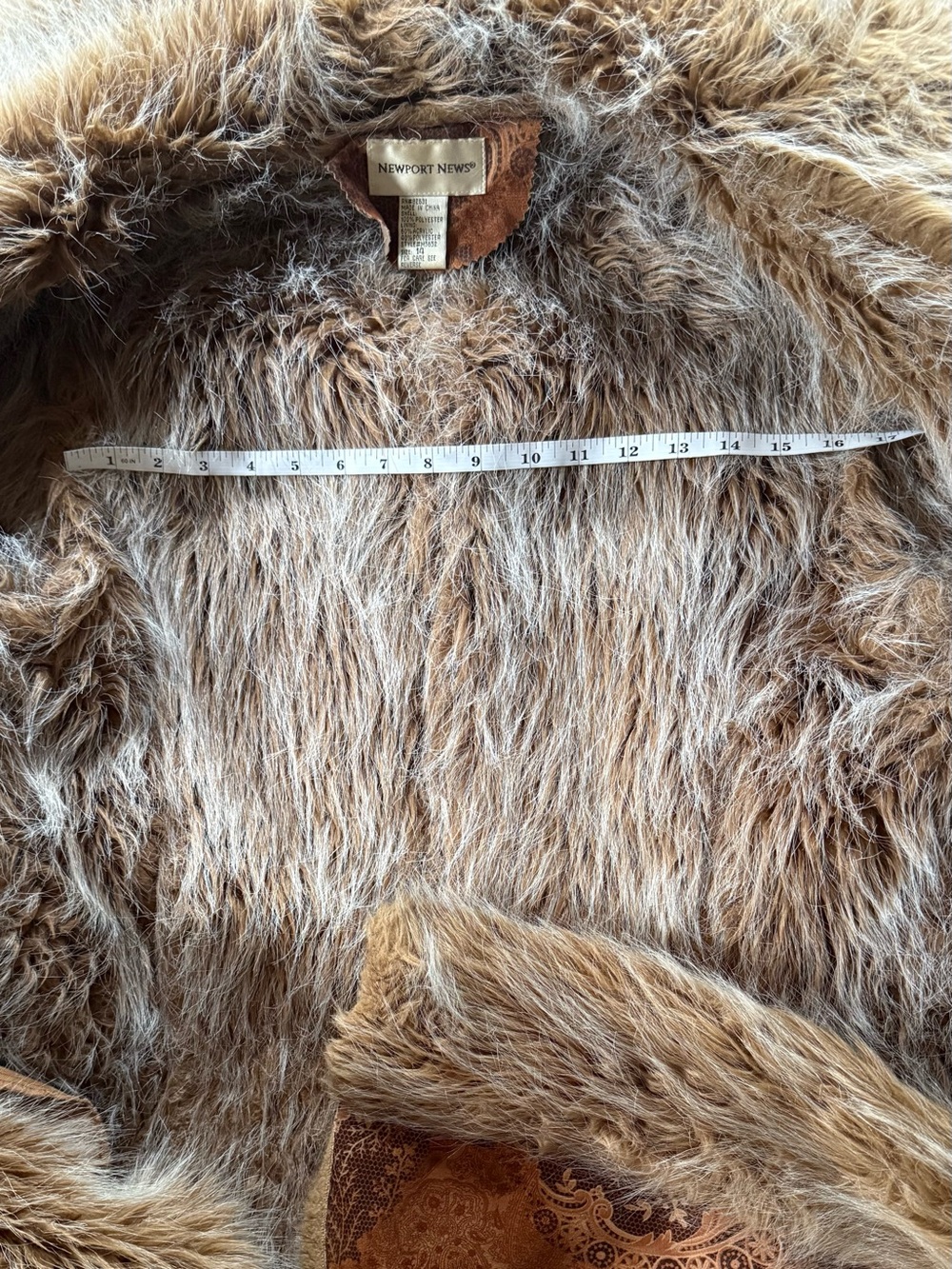 Newport News Brown Paisley Teddy Coat with Faux Fur Trim - Picture 13 of 14